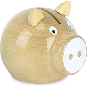 Tirelire cochon bois naturel-blanc
