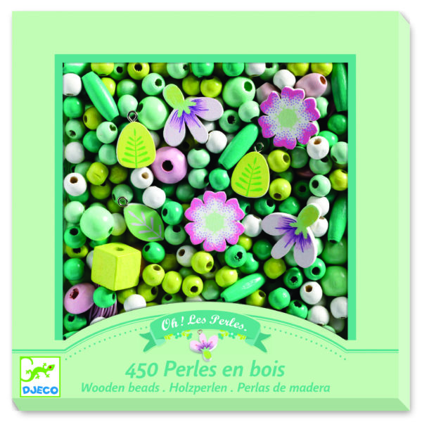 Perles en bois, Feuilles et fleurs