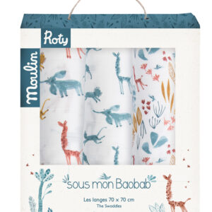 Set de 3 langes imprimés (bleu/girafe/animaux) Sous mon baobab