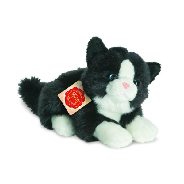 Katze liegend schwarz/weiß 20 cm