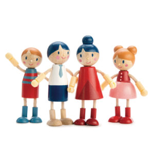 Tender Leaf Meubles de Poupées: FAMILLE DE POUPÉES 5x3,5x10,5, 4 pièces, avec bras et jambes flexibles, en bois, en boîte 16x4,7x26,7cm, 3+