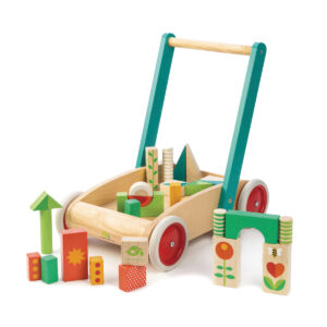 Tender Leaf Premier Âge: CHARIOT de MARCHE avec 29 blocks colorés  41,5x28,5x42cm, en bois, en boîte 42,8x12,7x29,3cm, 18m+