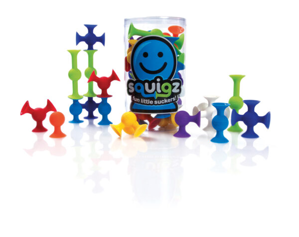 Fat Brain Toys: SQUIGZ - set de départ avec 24 pièces, en silicone, en tube diam.11x19cm, 3+