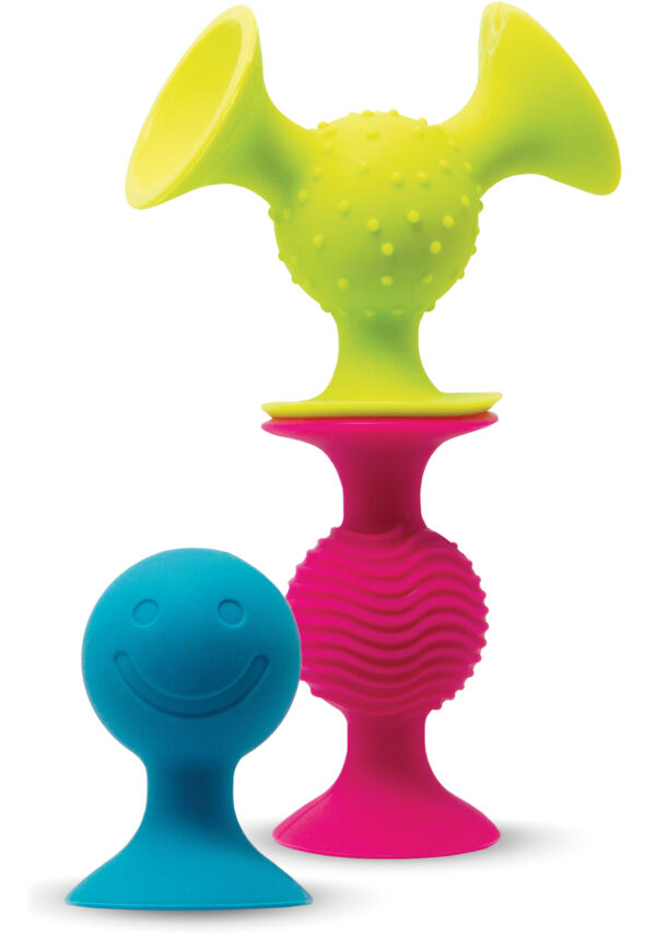 Fat Brain Toys: PIP SQUIGZ diam.5x7-10cm, set de 3, avec hochet, en silicone, en blister, 6m+
