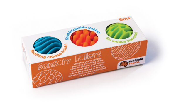 Fat Brain Toys: SENSORY ROLLERS diam.6.35cm, set de 3 couleurs, en silicone, 6m+