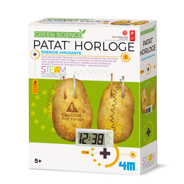 4M Kidzlabs GREEN SCIENCE: PATAT' HORLOGE / EMBALLAGE  F R A N C A I S, contient une pendule digitale, bande adhésive transparante, bande en cuivre et zinc et instructions détaillées, boîte 17x22x6cm, 5+