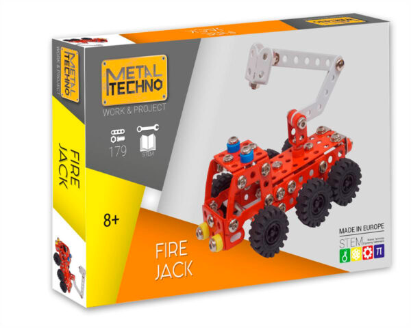 Metal Techno S: FIRE JACK camion de pompier 7,5x13x11,5cm, 173 pièces, boîte  25,5x16x5,5 cm, 8+