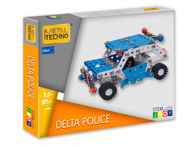 Metal Techno L: DELTA POLICE voiture de police 7,5x15,5x7,5 cm, 269 pièces,  boîte 30,5x24,5x5,5 cm, 8+