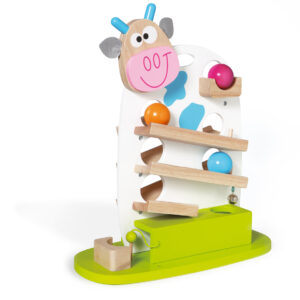 Scratch Preschool: CIRCUIT A BALLES VACHE Marie 38x46x17,5cm, avec 3 balles colorées, avec grelot, en boîte, 18m+