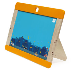 Scratch Play&Learn: Tableau bilatéral noir&blanc VILLE 47x19x39cm, avec 3 craies et 1 stylo marqueur, en bois, 3+