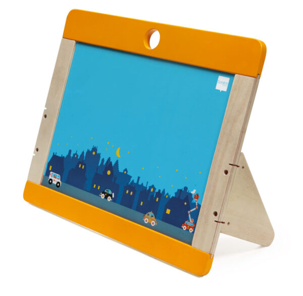 Scratch Play&Learn: Tableau bilatéral noir&blanc VILLE 47x19x39cm, avec 3 craies et 1 stylo marqueur, en bois, 3+