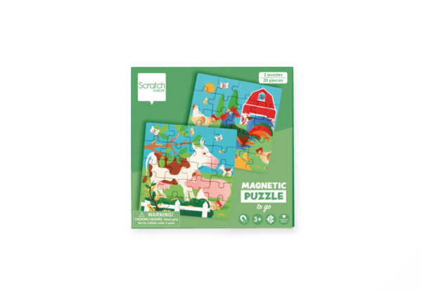 Scratch Puzzle Magnétique: LIVRE DE PUZZLE MAGNÉTIQUE EN ROUTE - FERME 18x18x1.5cm (plié), 54x18x0.5cm (déplié), avec 2 puzzles magnétiques de 20 pièces, 3+