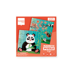 Scratch Puzzle Magnétique: LIVRE DE PUZZLE MAGNÉTIQUE EN ROUTE - PANDA 18x18x1.5cm (plié), 54x18x0.5cm (déplié), avec 2 puzzles magnétiques de 20 pièces, 3+