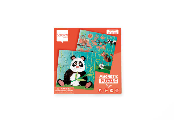 Scratch Puzzle Magnétique: LIVRE DE PUZZLE MAGNÉTIQUE EN ROUTE - PANDA 18x18x1.5cm (plié), 54x18x0.5cm (déplié), avec 2 puzzles magnétiques de 20 pièces, 3+