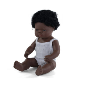 ML Poupées: POUPEE GARCON AFRICAIN 38cm, parfumée vanille, imperméable, poupée   sexuée, en résine, en boîte cadeau. Made in Spain, 10m+